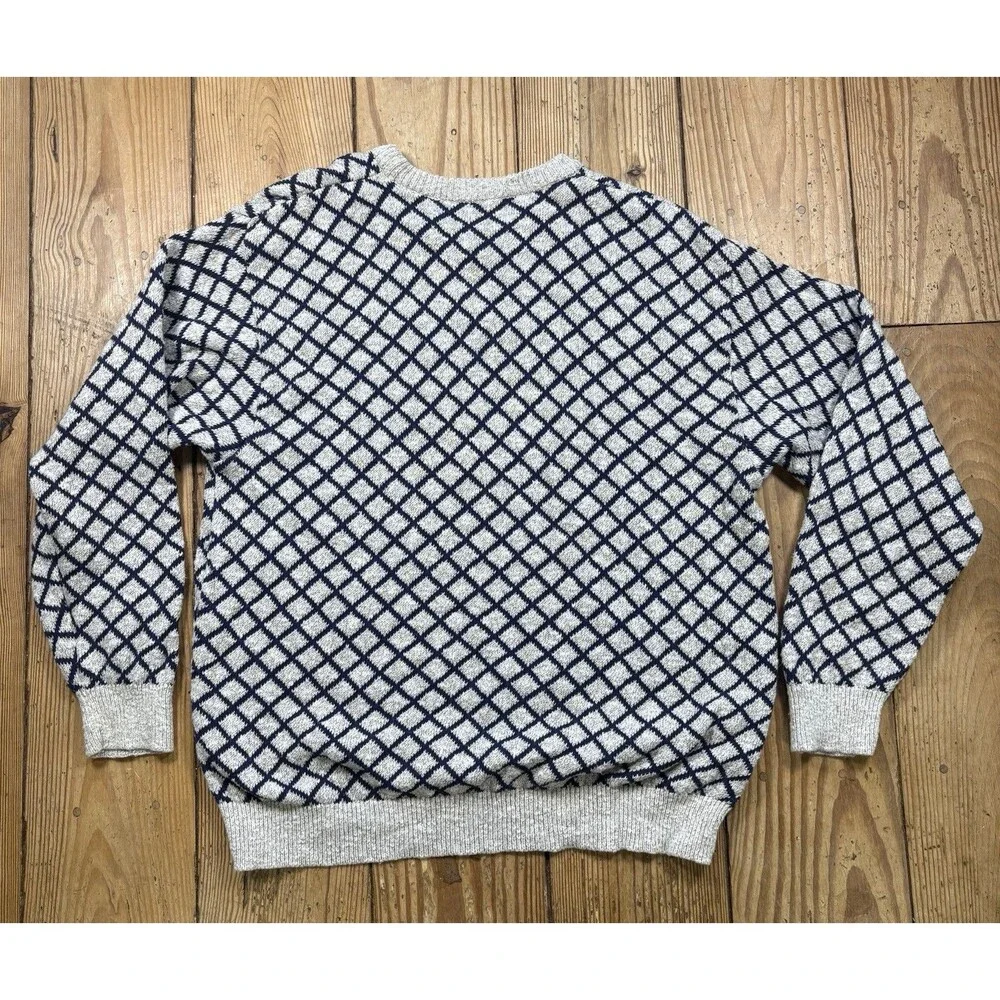 Vintage 80s Brooks Brothers Sweater Mens Large Diamond Grid USA Made Cotton Knit